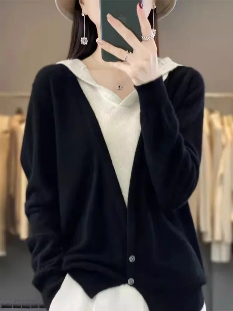 Autumn Winter New Sle Women's Pure Camere Sweater V-Ne Knitted Loose Woolen Base Hat irt Loose Fit Color Blo Design