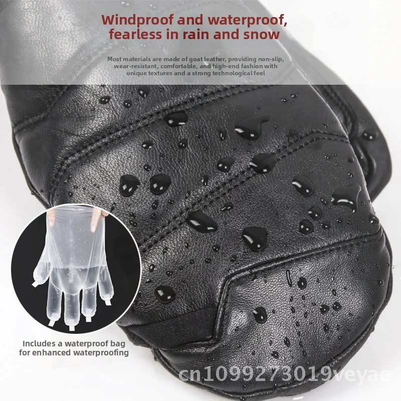 

Sheepskin Ski Gloves for Men And Women Waterproof Non-Slip Fleece-Lined Touchscreen Compatible Outdoor Cycling Gloves White