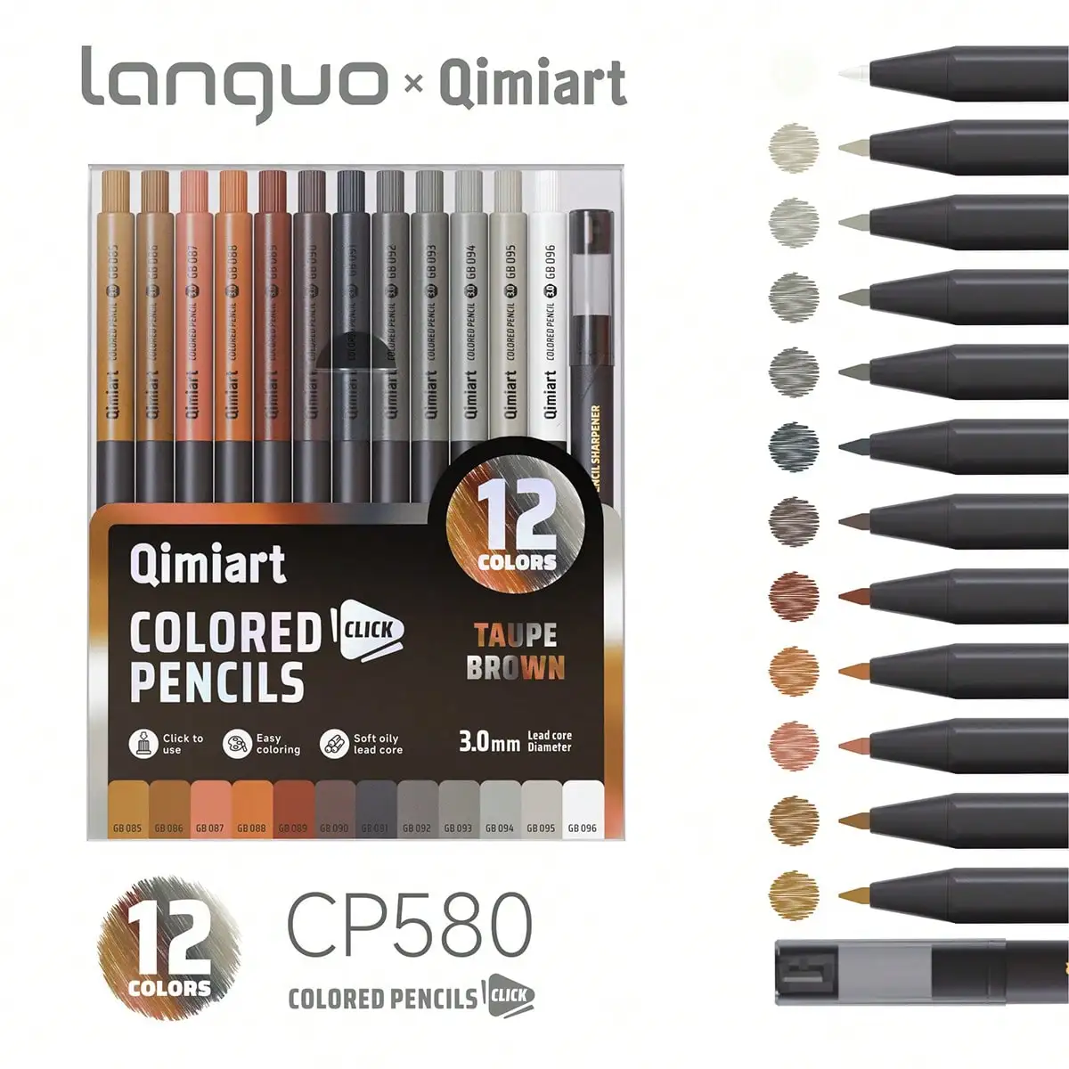Languo 12 kleuren mechanische kleurpotlodenset, 3,0 mm zachte oliekern voor schetsen, tekenen en schoolbenodigdheden