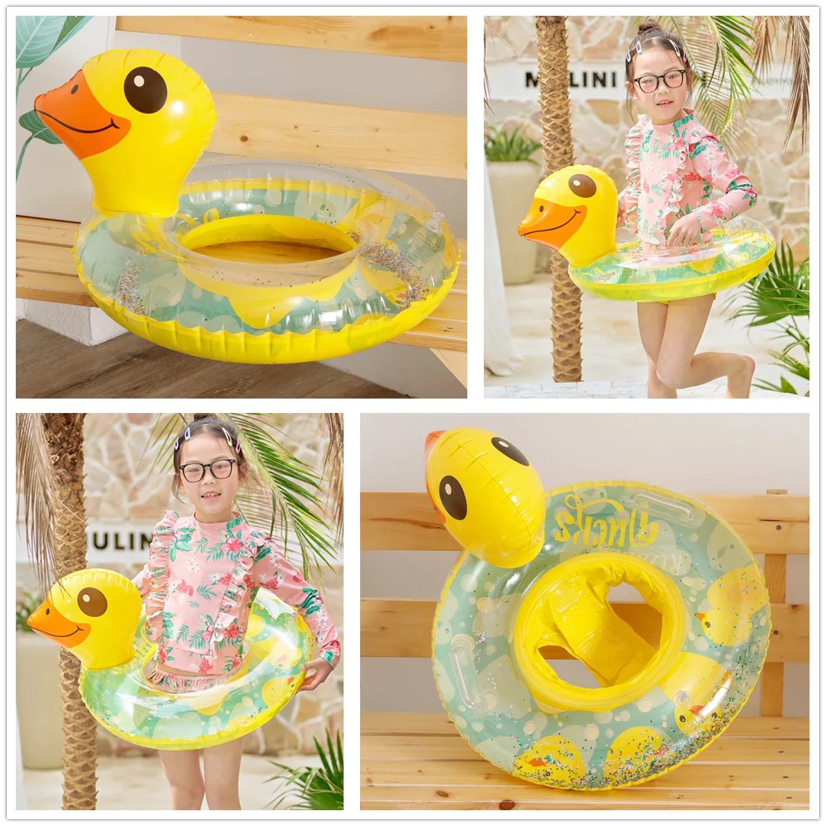 

Надувной круг-сиденье для плавания для детей с желтым утенком, мультяшный дизайн, безопасный, для летнего бассейна и пляжных игр