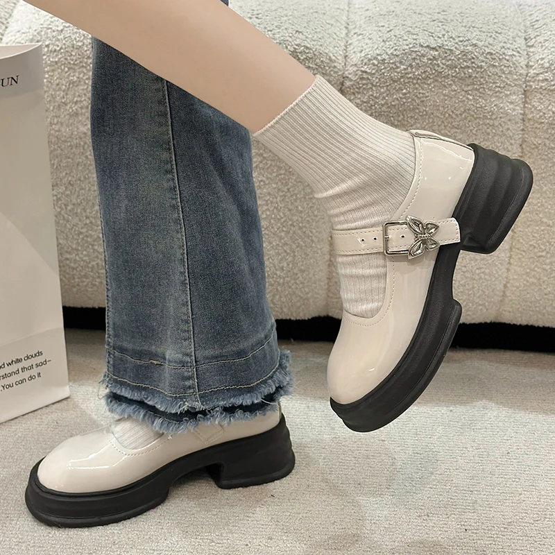 Fashion Bow Ankle Buckle Mary Jane Shoes Woman Thick Heeled Platform Lolita Shoes Woman Japanese Students Uniform Shoes Female