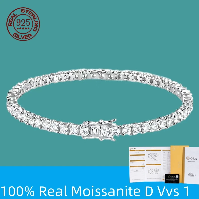 

Factory Price D VVS1 Moissanite Tennis Bracelet 925 Sterling Silver Single Row Classics with GRA Bracelets for Women Man Jewelry
