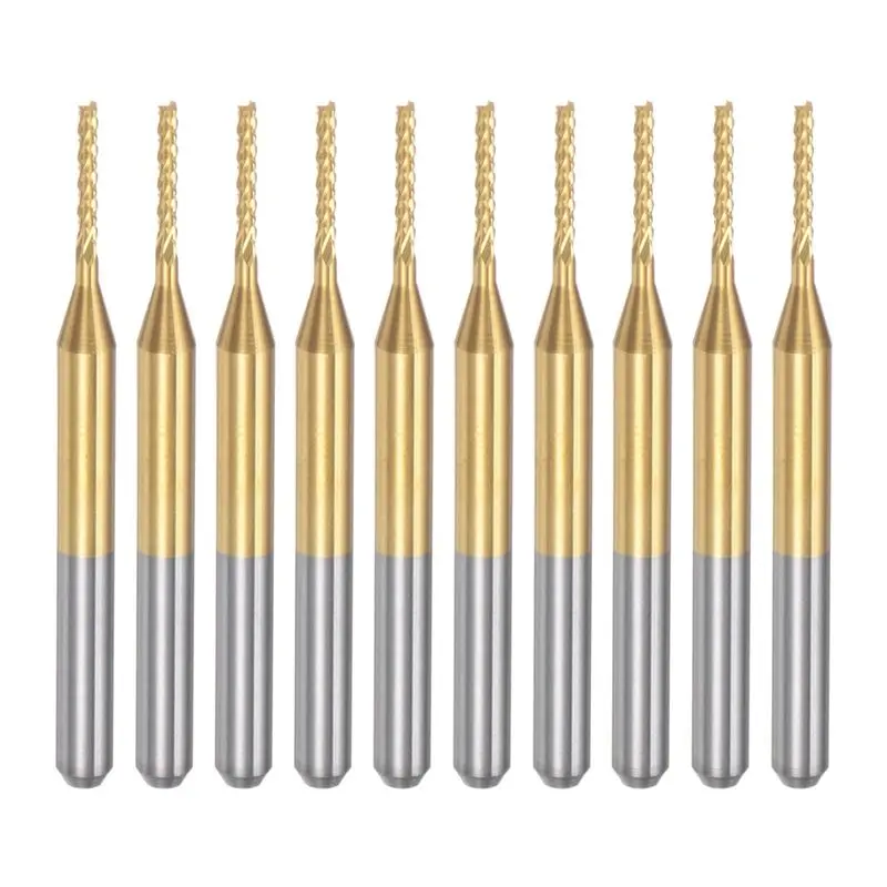 

AB15-10PCS Titanium Coat Carbide End Mill Engraving Milling Cutter CNC Router Bits For PCB Machine, 1/8 Inch Shank