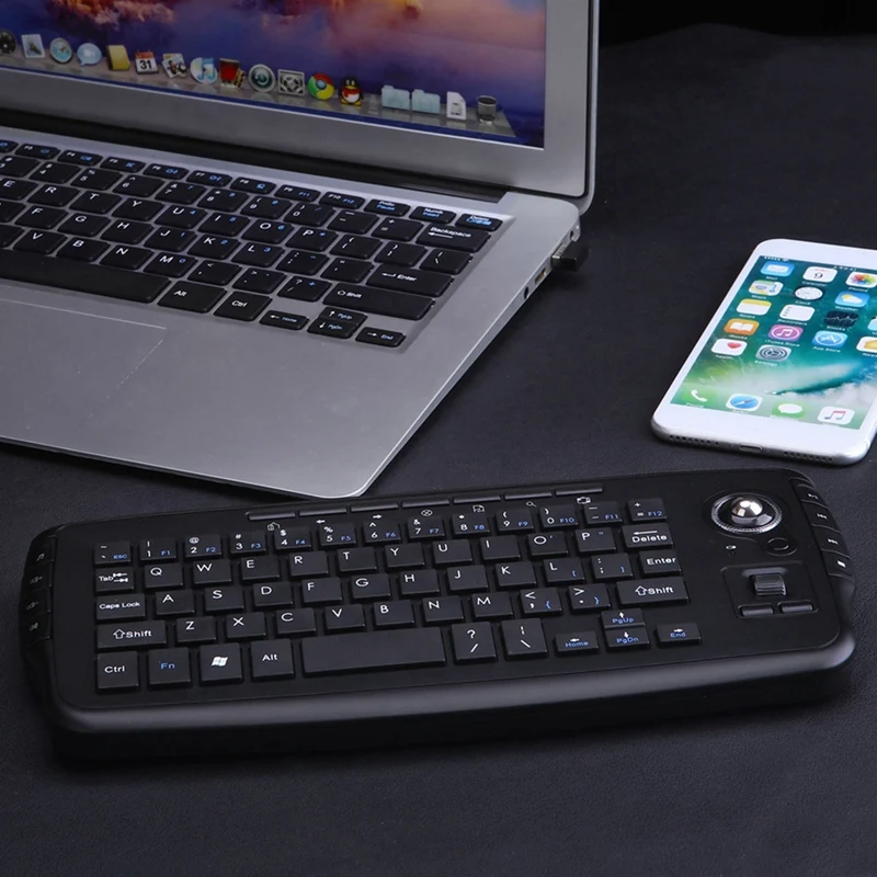 2.4G Wireless Ergonomic Mini Keyboard Gaming Keyboard With 15 Multimedia Keys And Trackball