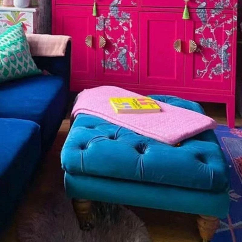 Retro British girl pink rose red velvet straight row European and American bed and breakfast living room sofa