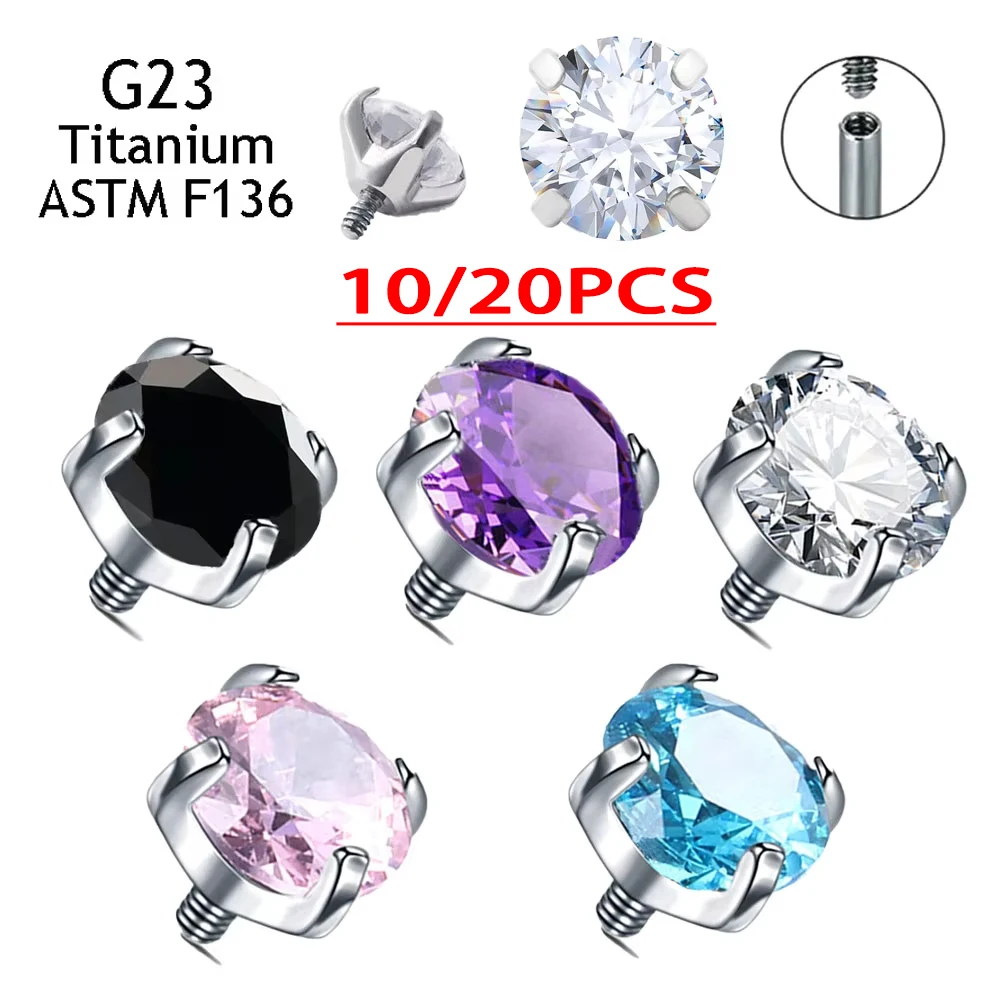 

10/20pcs G23 Titanium Nose Ring Sexy Earring Rings Lip Stud Crystal zircon Dermal Anchor Top Internally Thread Ends Body Jewelry