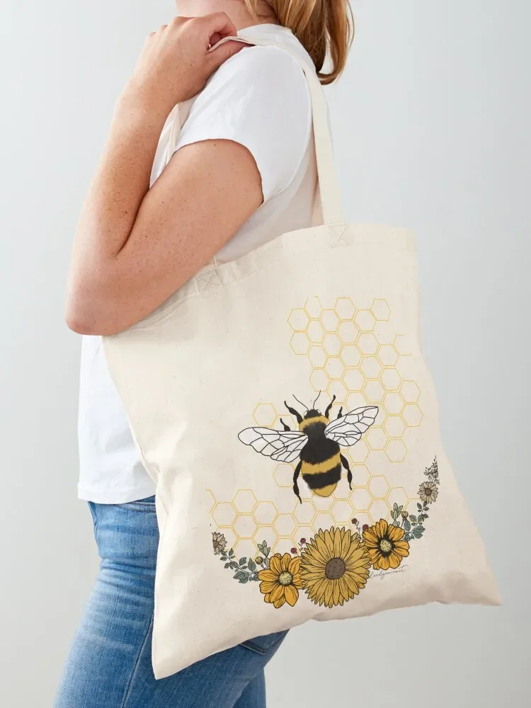 Sunflower Bee- Honey Comb Yellow Tote Bag custom fabric bag cloth bag woman Cloth bags