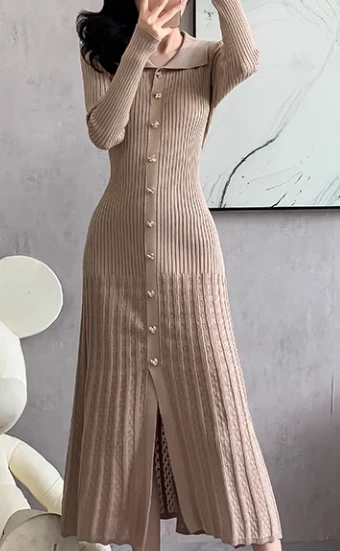 sweet Peter pan Collar knit Single Breasted Dress French Party Elegant Summer Sexy Slim Women sweet dresses
