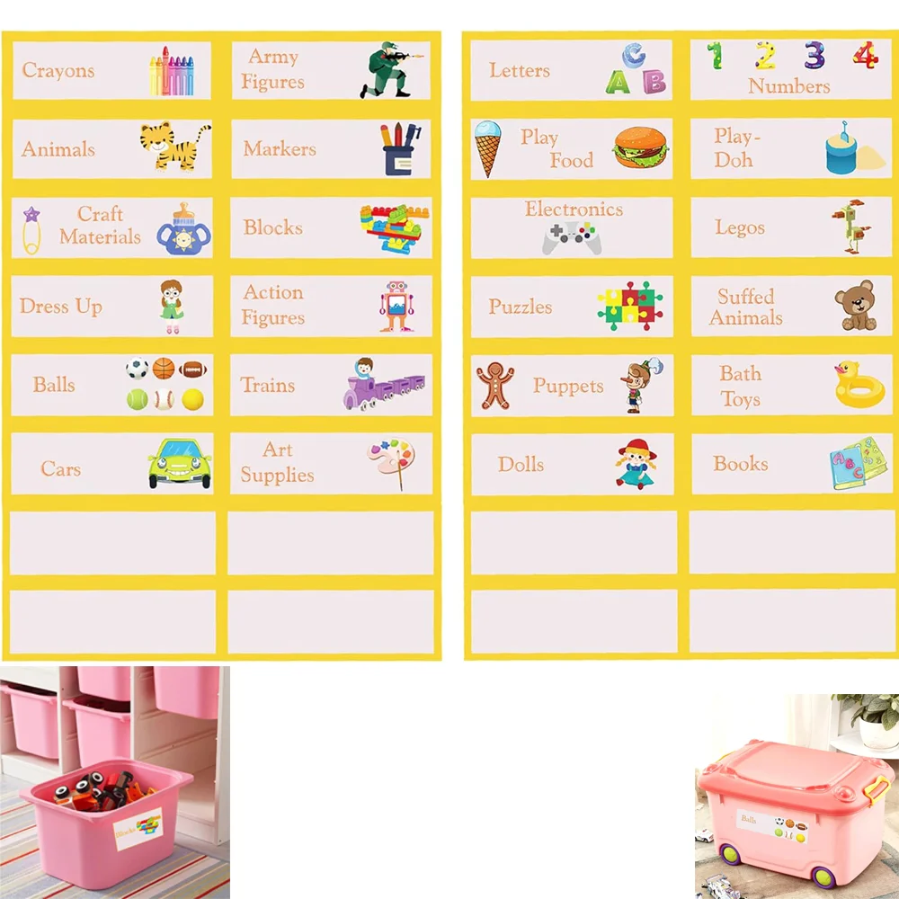 1 * 3 inch Children's Toy Storage Label Stickers Kindergarten Indoor Game Room Toy Box Label Stickers Identification 32 pcs