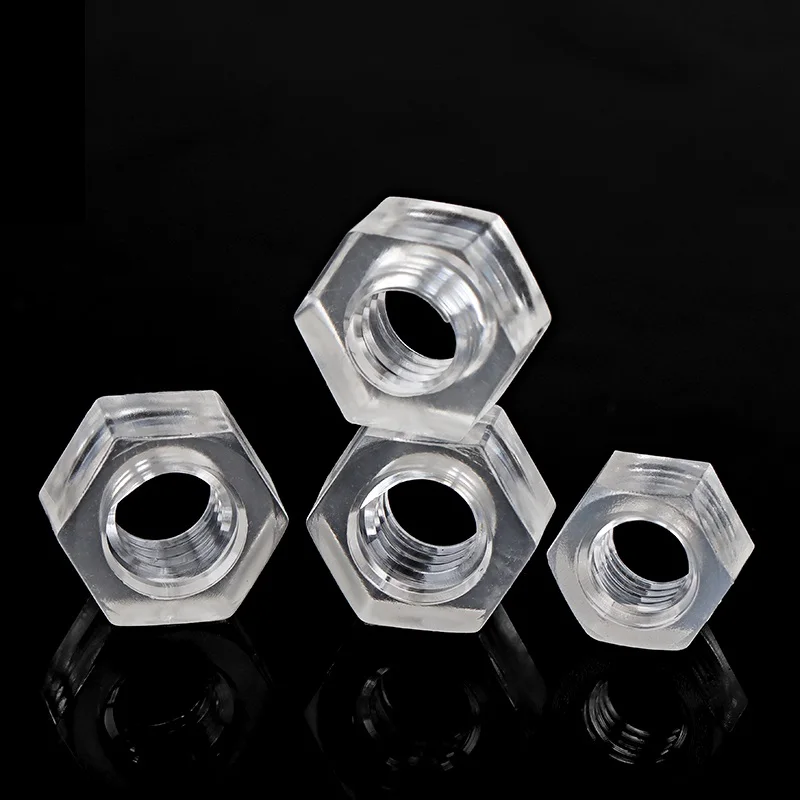 50/100/500 buah mur segi enam transparan akrilik M2 M2.5 M3 M4 M5 M6 M8 M10 mur segi enam bening plastik nilon