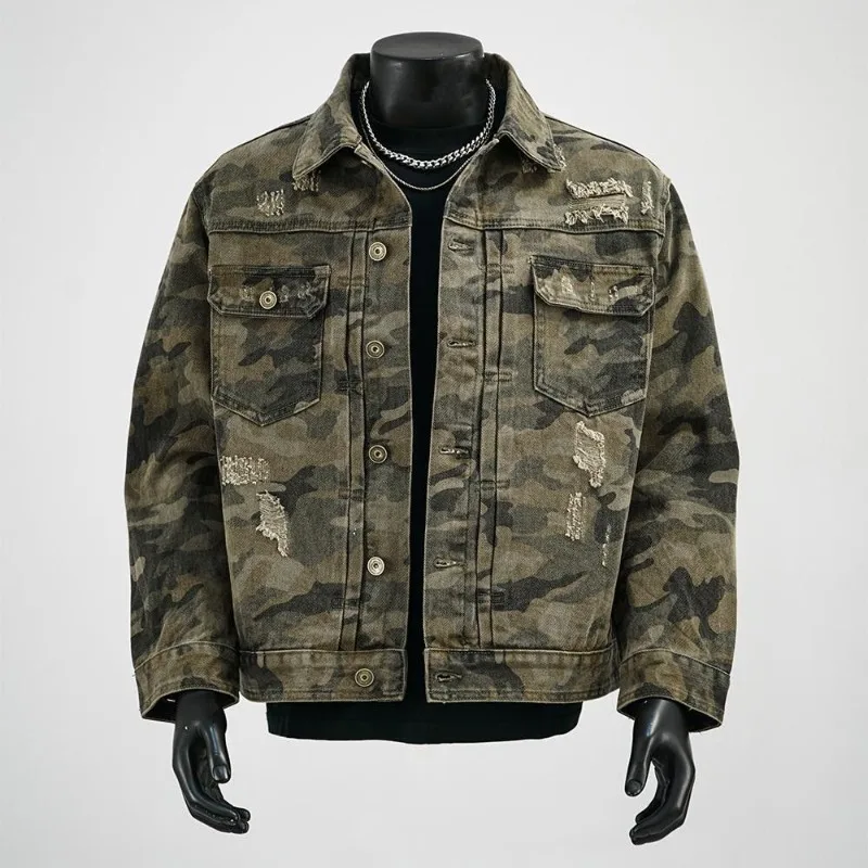 Autumn and Winter American Retro Denim Jacket Men's Handsome Trend Camouflage Tactics Loose Trend Brand Tooling Casual Jacket