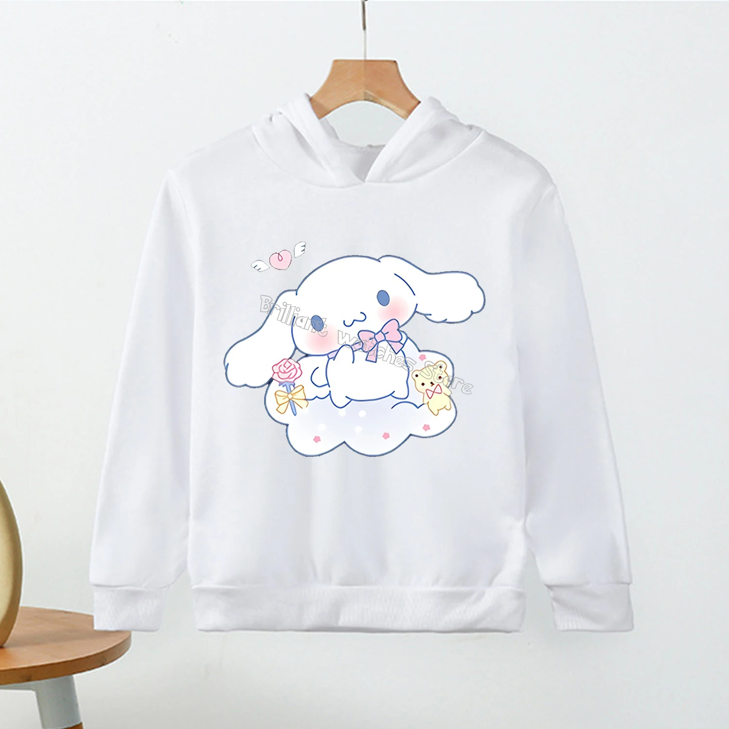 Cinnamoroll Thick Hoodie for Children Cute Sanrio Cartoon Fleece Clothing Girls White Caftan Hoodies Clothes Sweatshirt Kid Gift