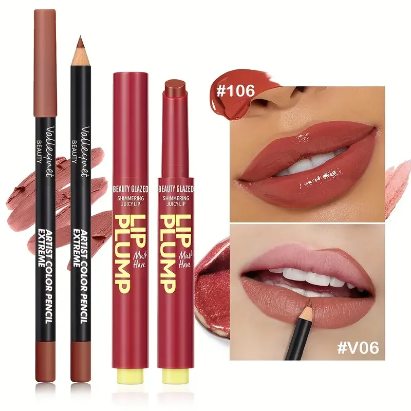 2 stks/set Matte Lip Liner + Getinte Lip Glazuur, Parelmoer Tint Effect, Langdurig Waterdicht Niet-plakkerig, Creëer een Glanzende Lip
