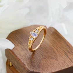 LAMOON Crown Wedding Engagement Ring For Women Natural Labradorite Gemstone Ring 925 Sterling Silver Gold Vermeil Vintage Bijou