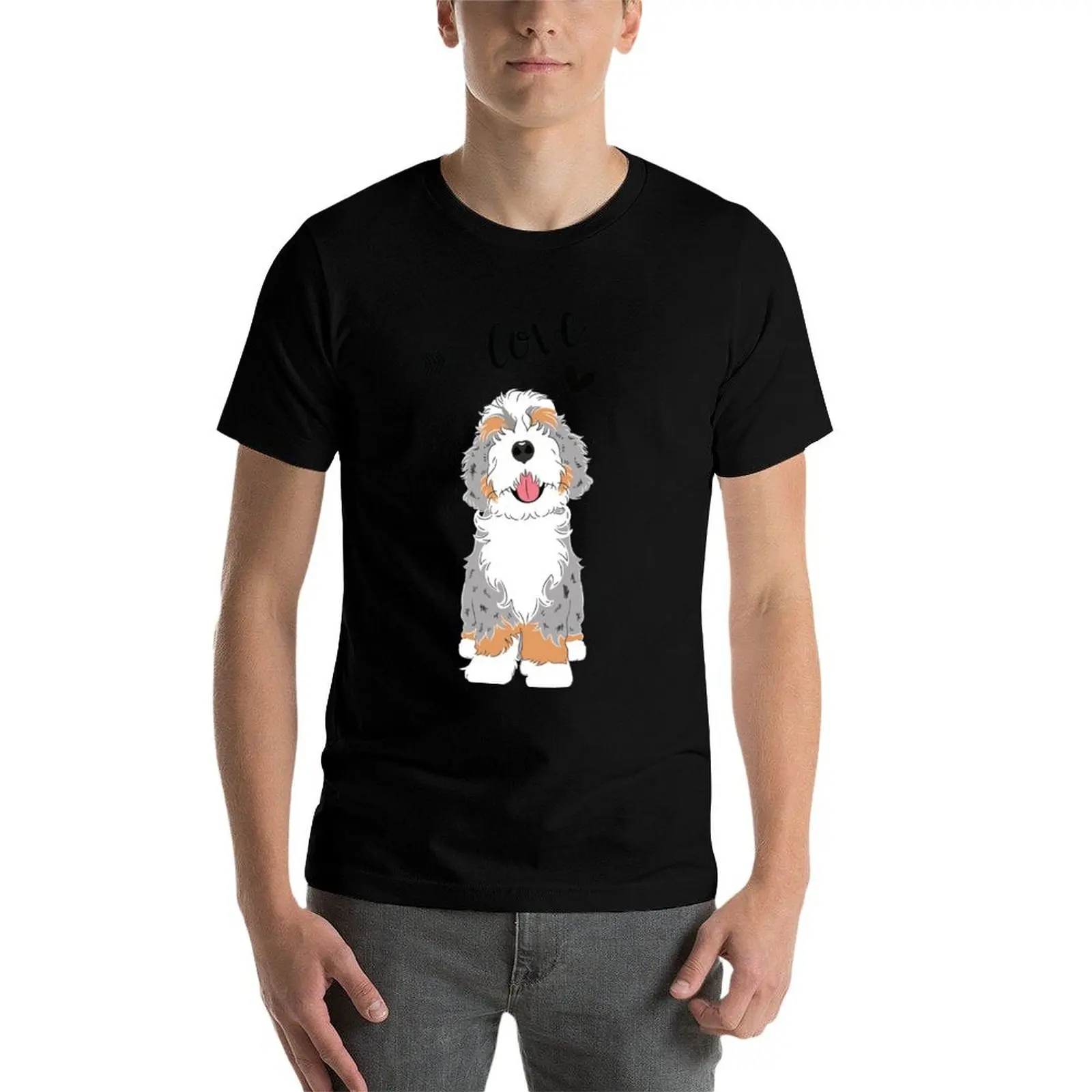 

LOVE Blue Merle Bernedoodle T-Shirt t shirts for man pack cotton t shirt personalised essential t shirt T-Shirt