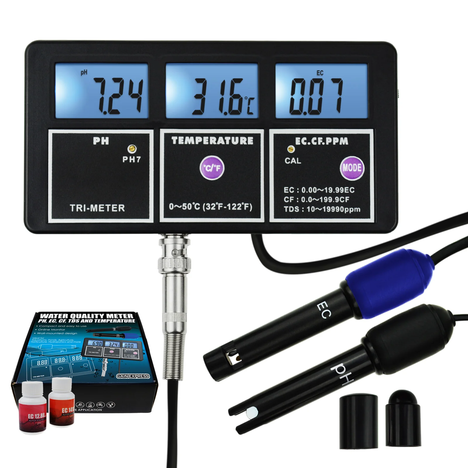 

5-in-1 Water Quality Multi-parameter Wall-mountable PH EC CF TDS (ppm) Temperature Test Meter Backlight Pond Drinking