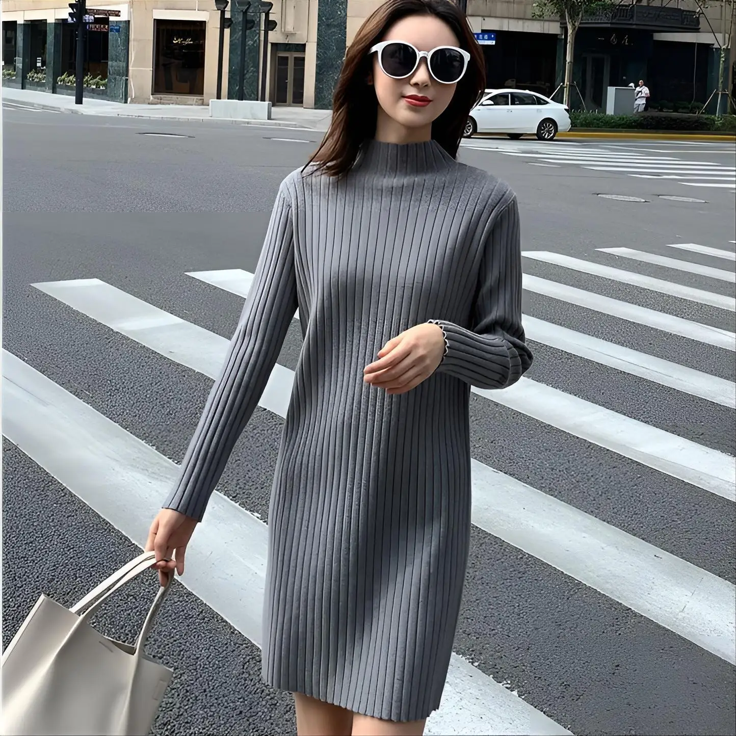 

Knee Length Pullover Fashion Sweaters Jumpers Women Fashionable Mid-Sleeve Resort Females Moricore Contrast Sleeveless All-Match