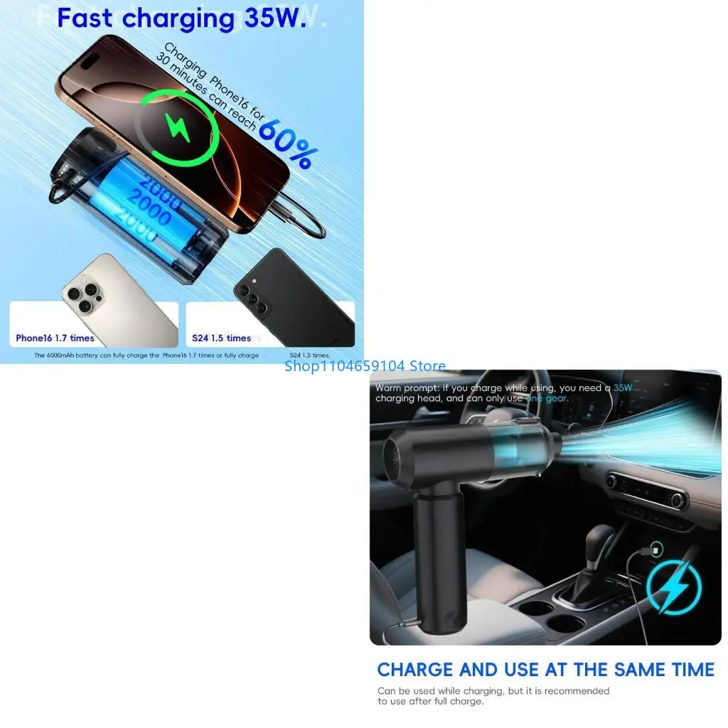 

Fast Speed 78000RPM Handheld Vacuum 16500Pa Suction Detachable PowerBanks For Home Office