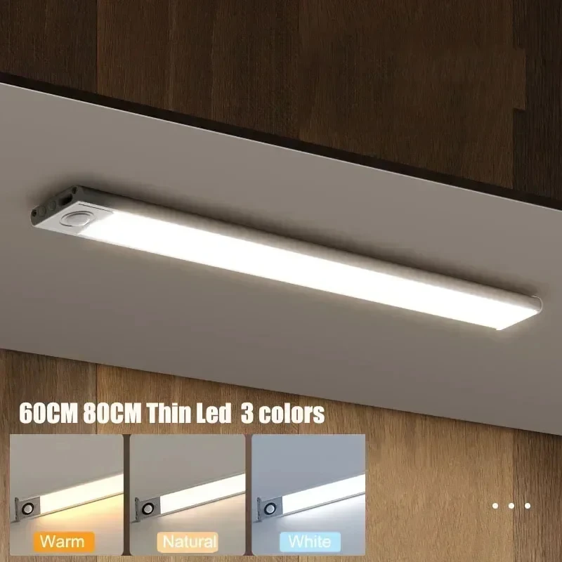 60CM 80CM Night Light Motion Sensor Thin LED Kitchen Rechargeable USB Lamp Backlight For Bedroom Bedside Table Lighting