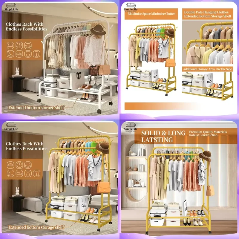 Heavy Duty Metal Clothing Rack Floor Standing Coat Hanger Garment Display Stand Industrial Retail Clothes Rail Organizer