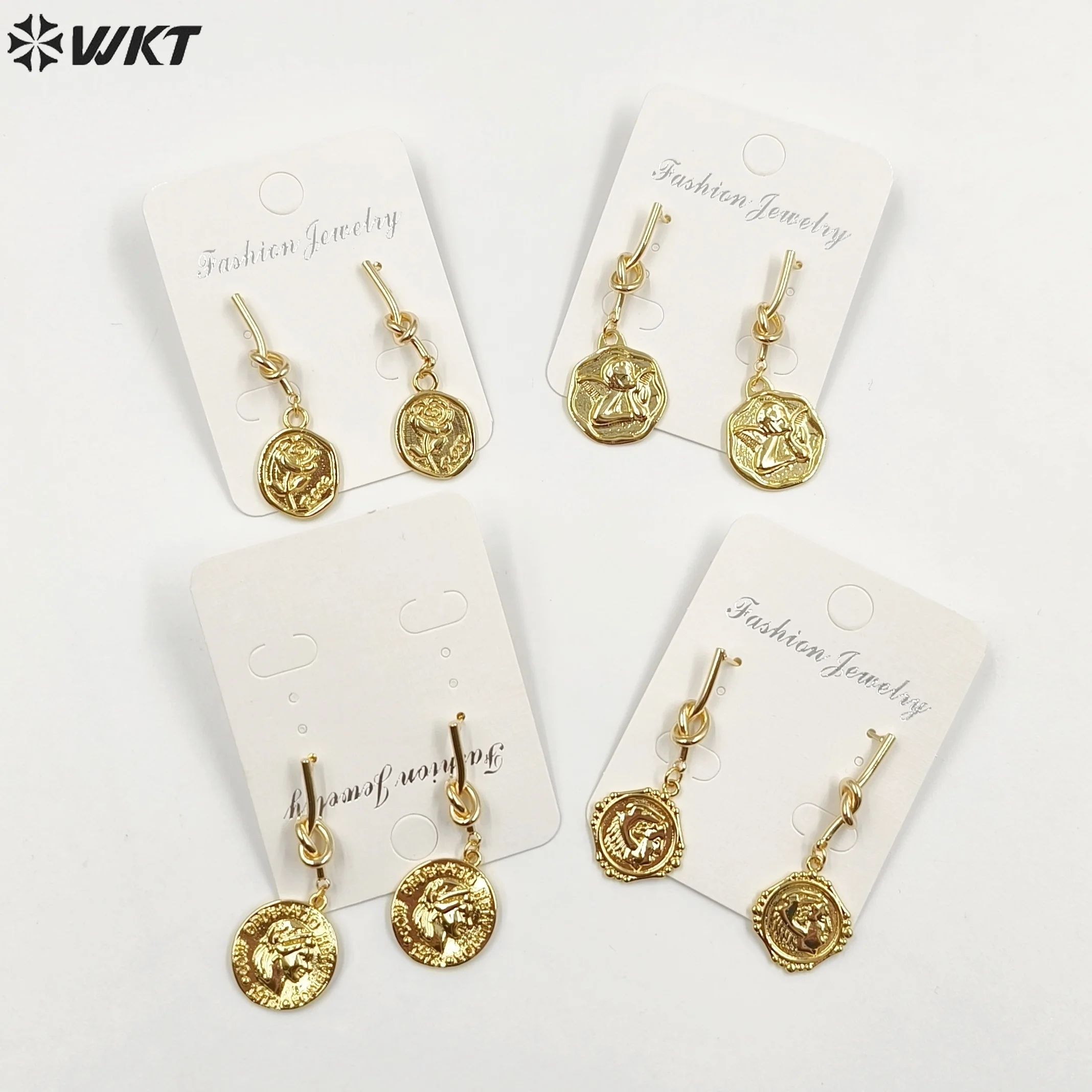 

WT-E731 Latest New Yellow Brass 18K Gold Rose Follower Knot Design Long Earring For Lady Banquet Decorative Or Birthday Present