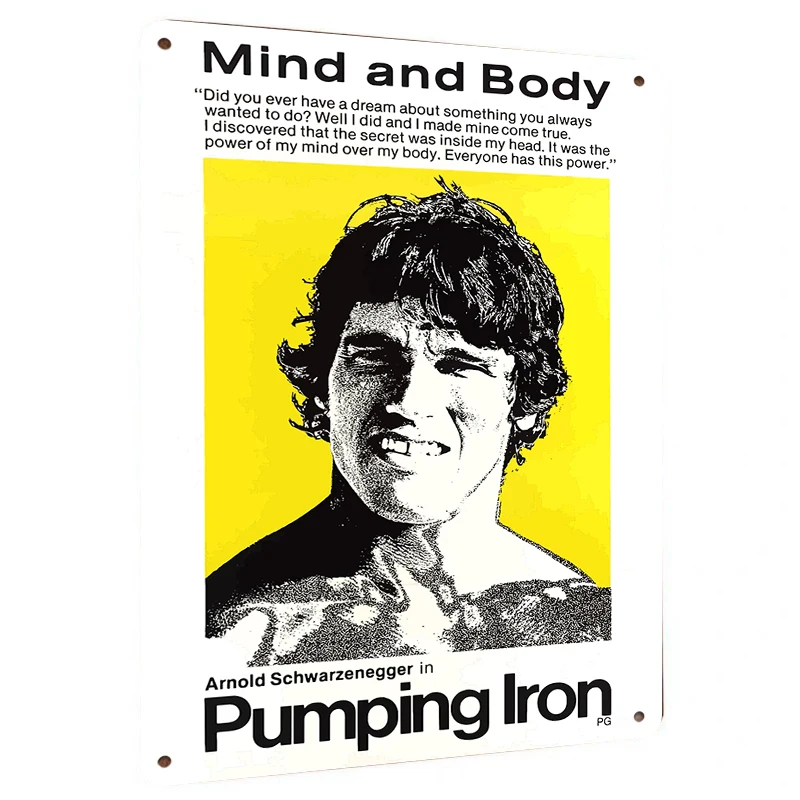 Inspirational Movie Poster Decorative Tin Sign Arnold Schwarzenegger Power and Dream Art Hanging for Home Gym Wall Decor
