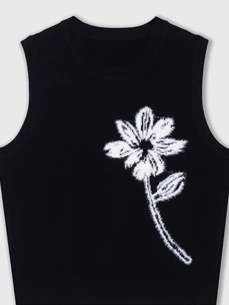 Slimming Soft Knitted Sleeveless Vest Embroidered Casual Layering Versatile Shoulder Top Comfortable Anti-aging round Neck