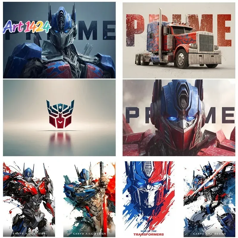 Movie Transformers Canvas Decorative Painting Poster Science Fiction Ink Mecha Optimus Prime Pattern Printing Room Holiday Gift