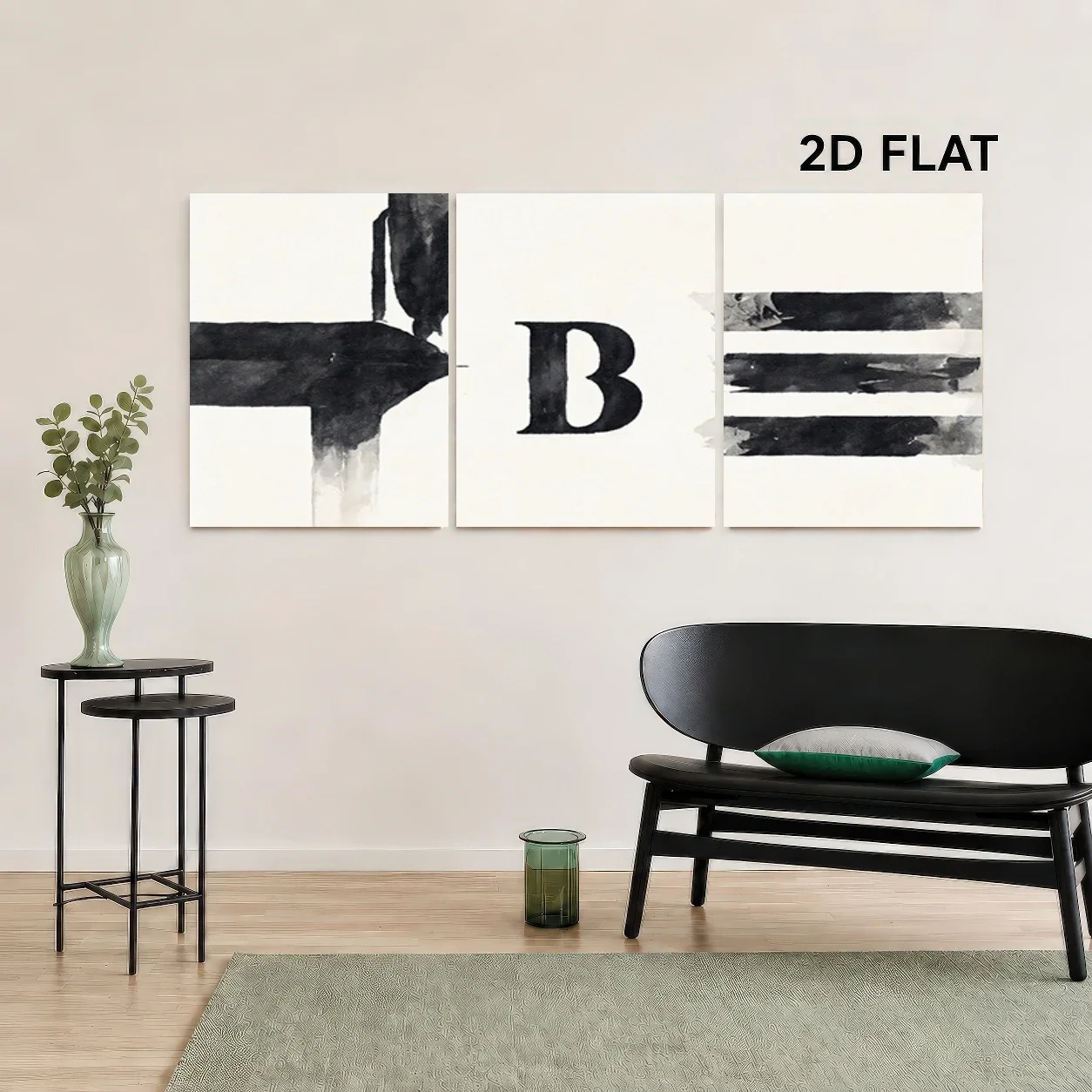2D Flat Printing 3pcs frameless ,  Modern Abstract Letter B Monogram Wall Art Prints - Black & White Ink Splatter Poster Suitabl