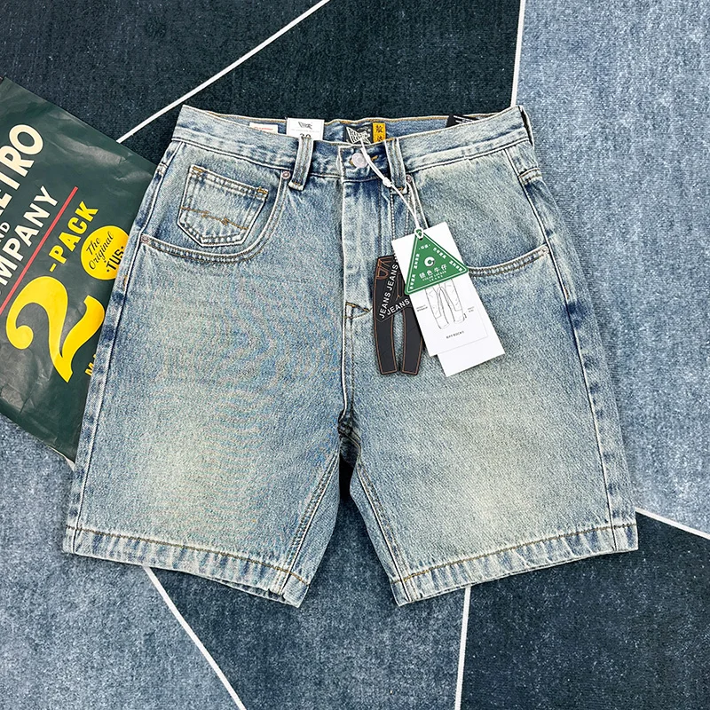 

Тяжелые джинсовые шорты в американском стиле ретро для мужчин, лето 2024, новые прямые повседневные капри