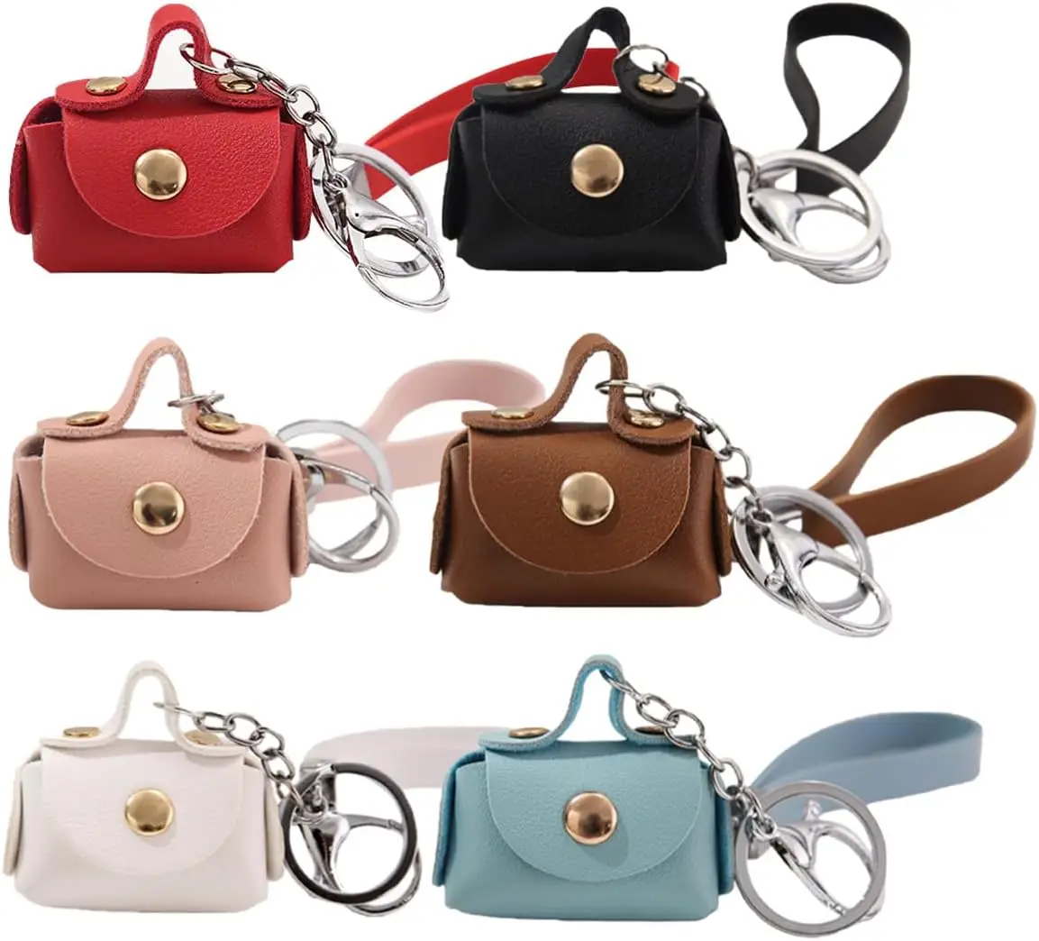 

6pcs Mini Handbag Keychains PU Leather Coin Purse Backpack Earbud Bag Charm for Women