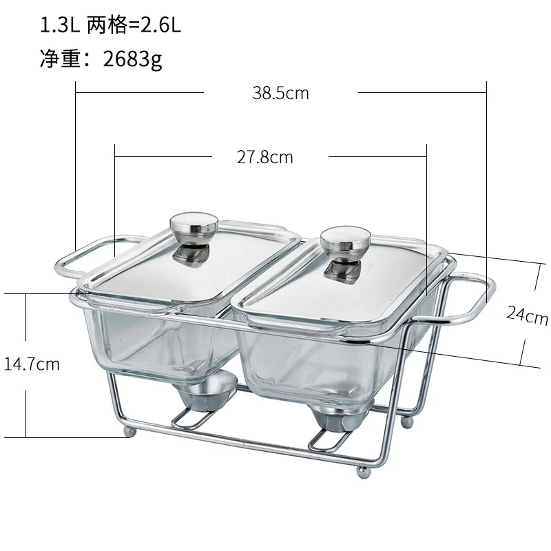 2-Pack Glass Food Warmers with Stainless Steel Rack Chafing Dish Set with Lids Candle Heating for Buffet Party Catering