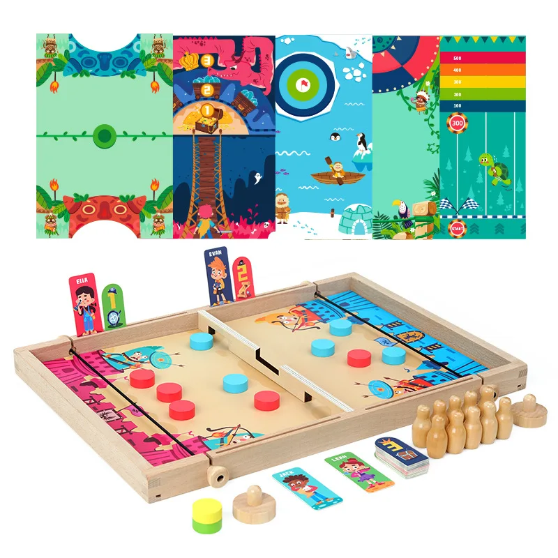 12-In-1 Two-Player Interactive Wooden Board Game Versus Chess Sling Ice Hockey Game Parent-Child Game
