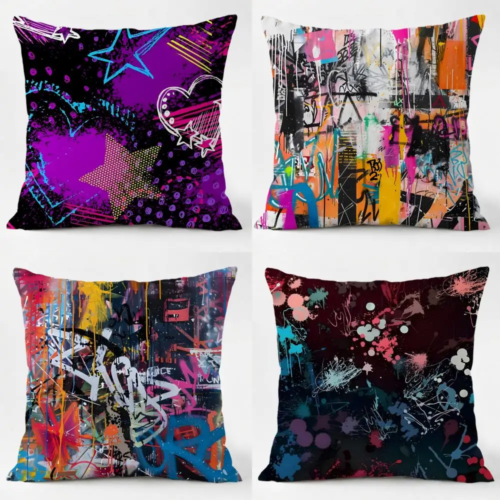 Street Fashion Graffiti Art Modern Cushion Cover Daily Washable Linen Pillowcase Soft  for Sofa Bed Home Room Decor
