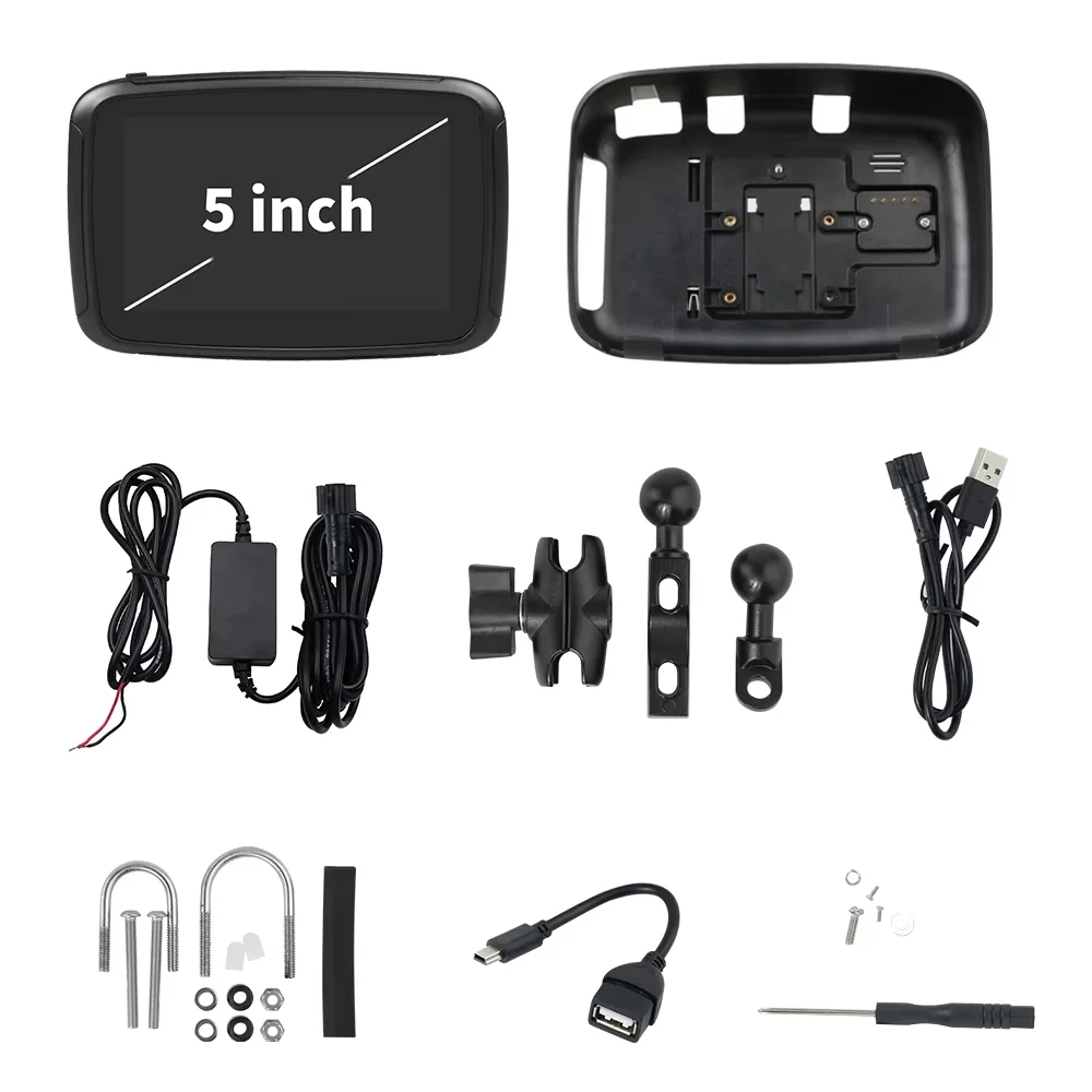 EKIY Pantalla de navegación GPS para motocicleta de 5 pulgadas dispositivo inalámbrico Apple Carplay Android Auto portátil IPX7 resistente al agua