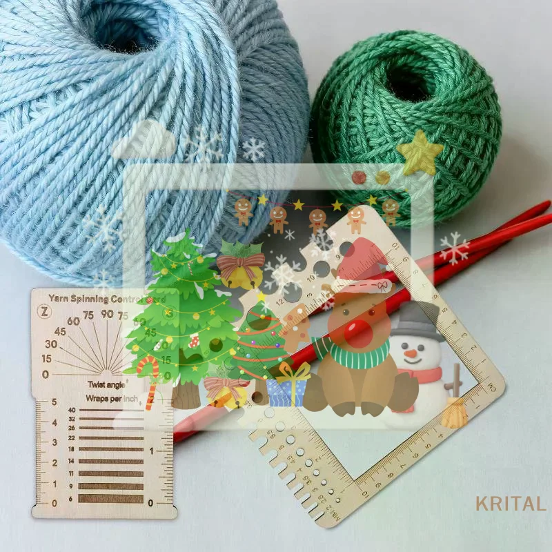 Wood Knitting Needle Gauge Square Ruler Embroidery Thread Bobbins Floss For Spinners Yarn Measuring Tools Sewing Supplies view 2