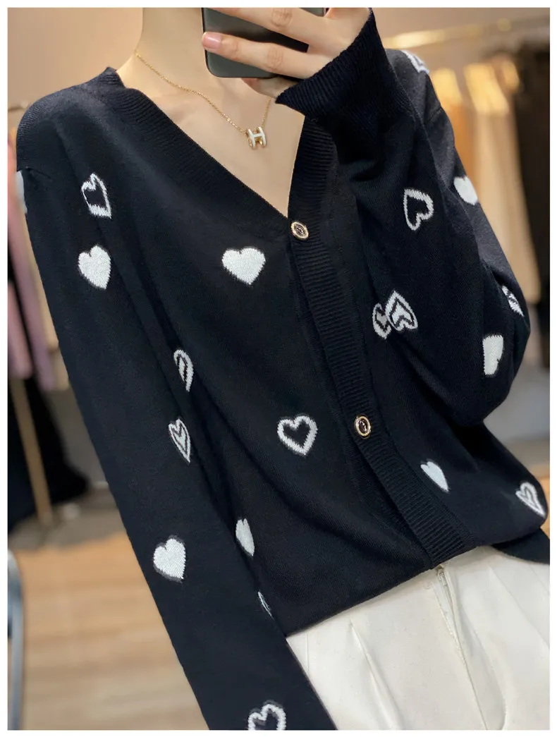 Women\'s spring and autumn new V-neck cashmere close fitting comfortable fashion cardigan long sleeve soft cardigan casual top