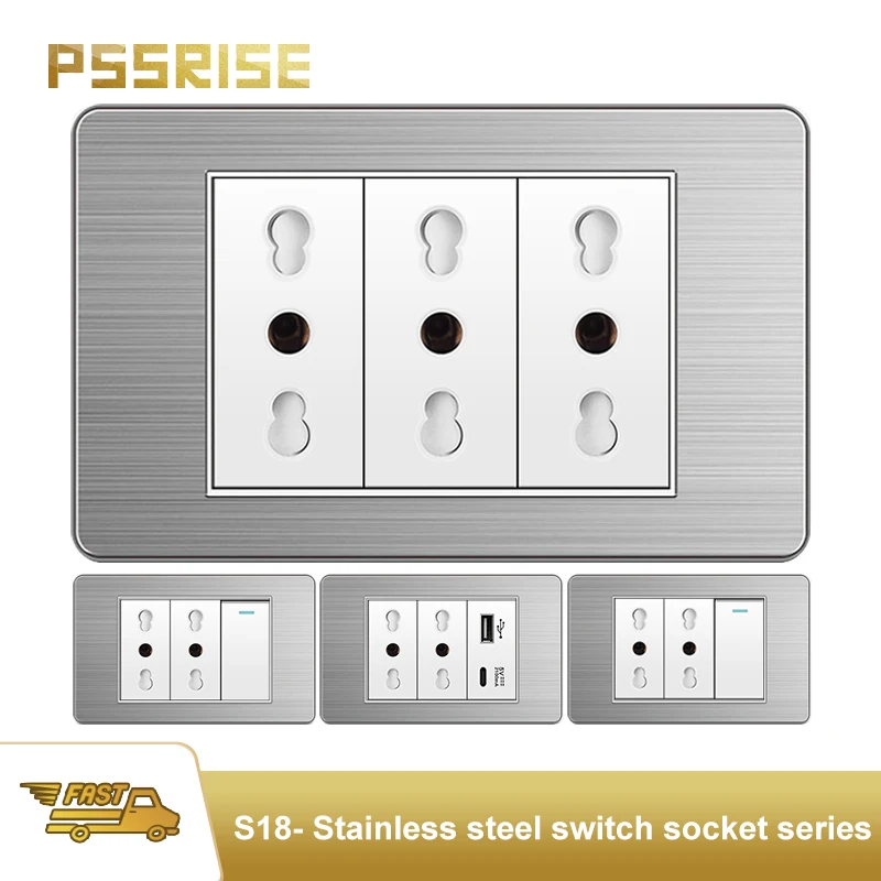 

PSSRISE EU Italy Wall Power Outlet Switch Quick Charging with USB Type-c 5V 2100mA TV Phone Computer Power Stainless Steel White