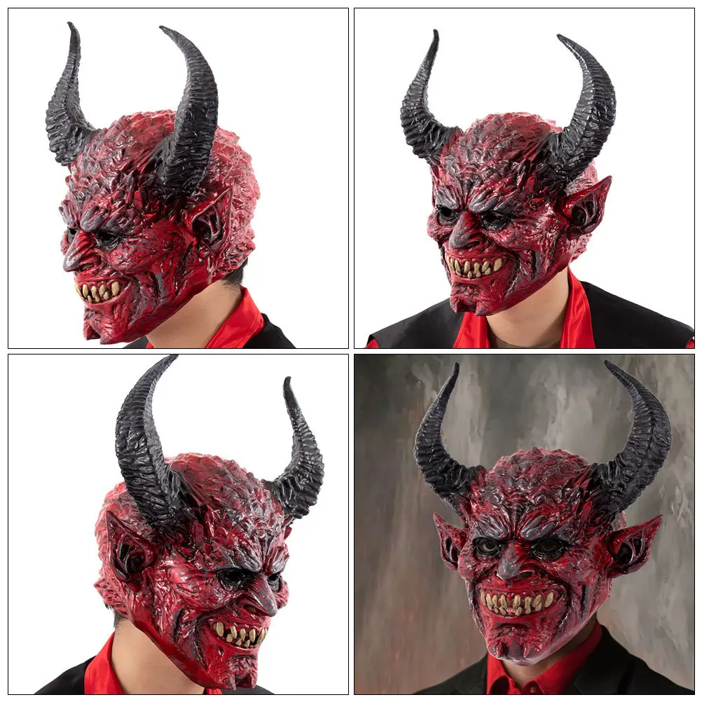 

Devil Horn Headgear Full Face Scary Halloween Mask Foam Scary Demon Cosplay Masquerade Party Horned Ghost Mask