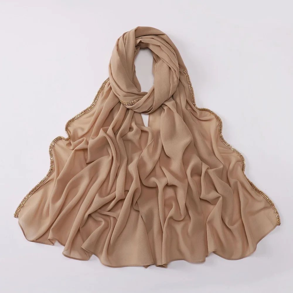 

Versatile Elegant Silk Scarf Shining Long Sunscreen Shawl Soft Diamond Border Design Ramadan Headscarf Women Headwear