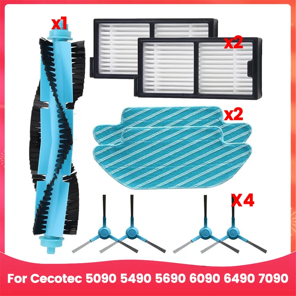 For Cecotec 5090 5490 5690 6090 6490 7090 Series Robot Vacuum Cleaner Main Side Brush Hepa Filter Mop Cloth Accessories