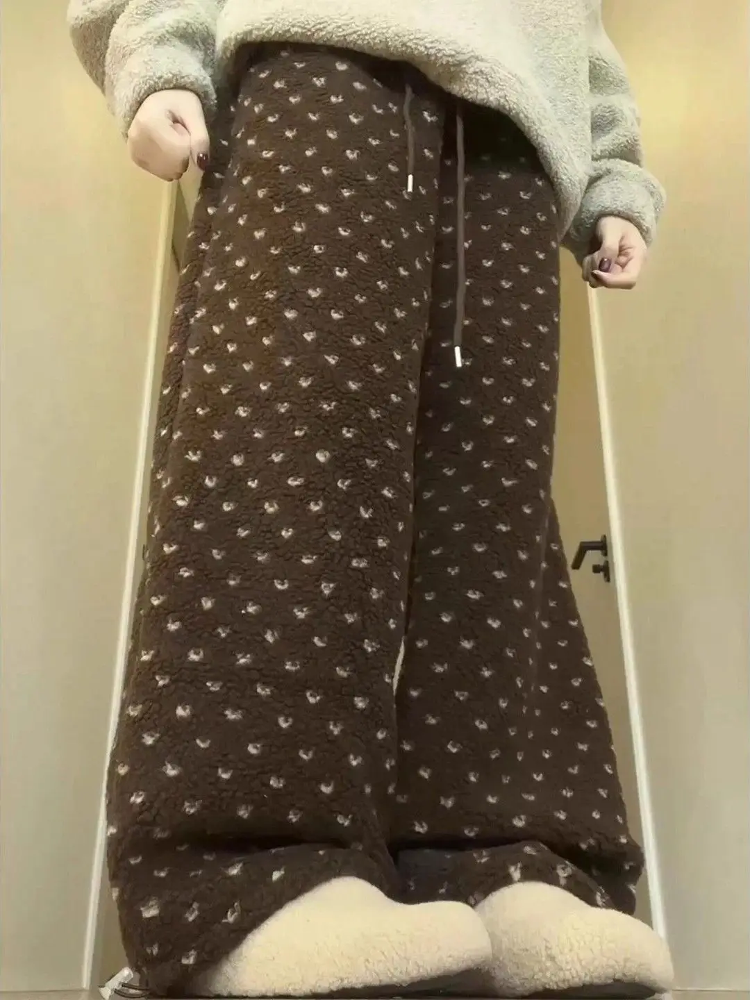 

Женские широкие брюки из вельвета в горошек, прямые, длинные, с высокой талией, расклешенные, зимние, повседневные, свободного кроя