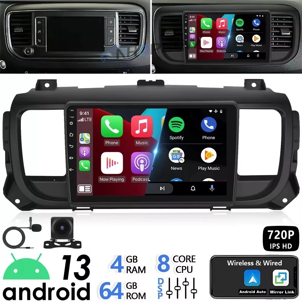 Android 14 Car Stereo For Peugeot Expert for Citroen Jumpy 2016-2023 4+64G with Fit For CarPlay Android Auto GPS Navigation