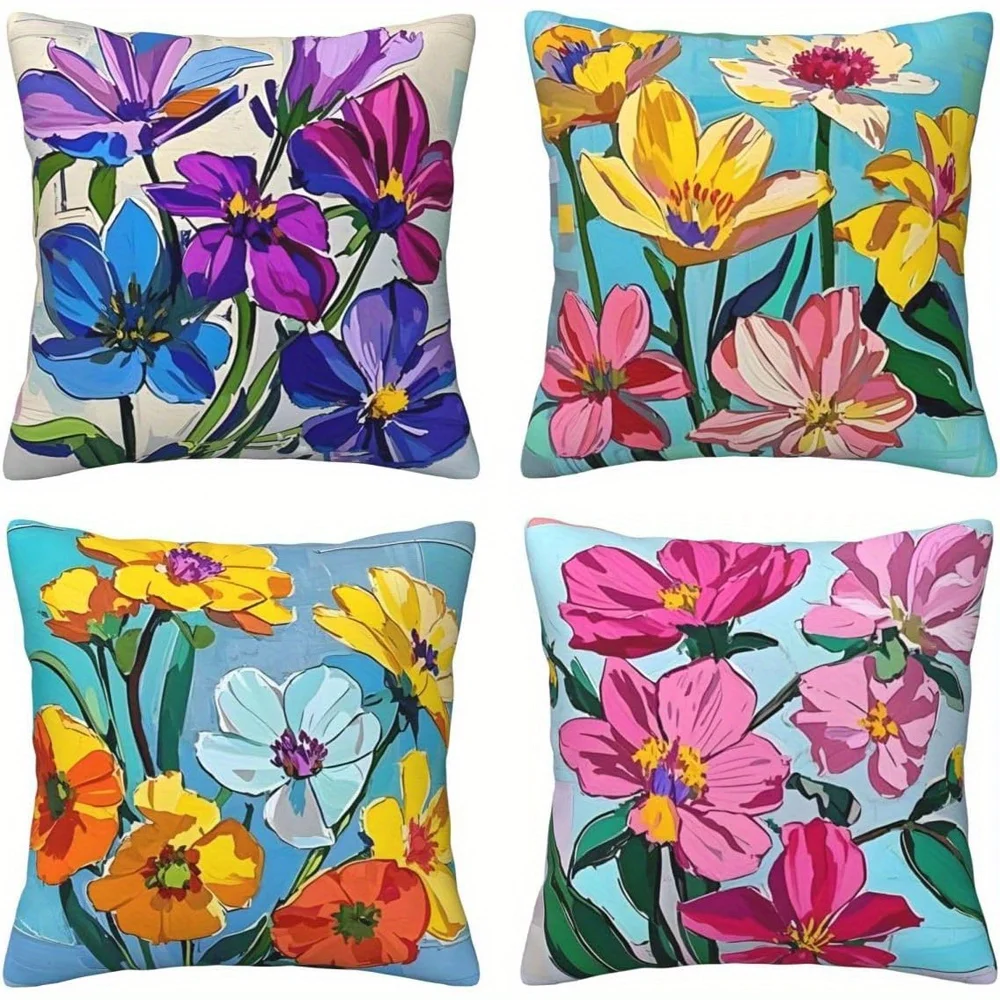 Colorful Floral pattern Double-sided Printed pillow cover Short plush Suitable living rooms bedrooms sofas throw cushion cover
