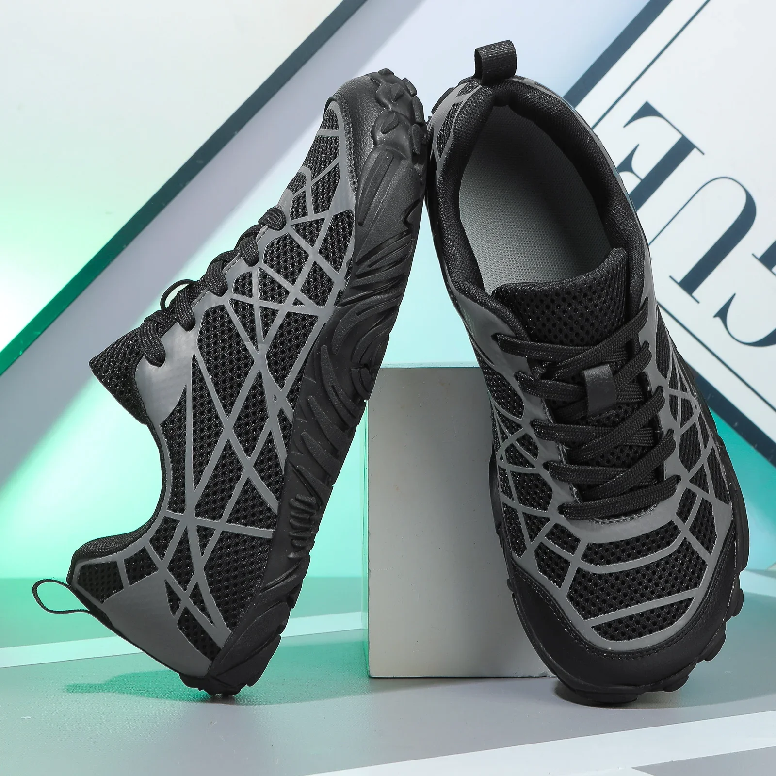 

Мужские широкие кроссовки для ходьбы босиком, повседневные дышащие сетчатые нескользящие удобные кроссовки для скалолазания и прогулок, черные