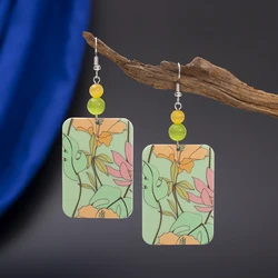 New Fashion Relievo Printing Green Acrylic Flower Earrings For Women Elegant Aesthetic 2025 Trends Women's Earrings Opal Jewelry