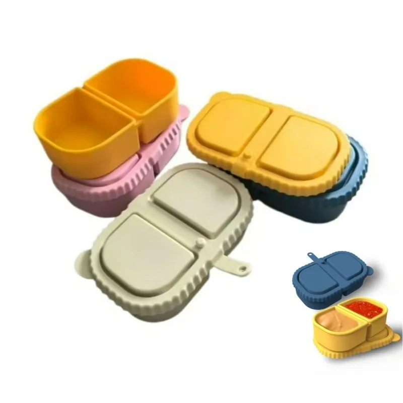 Contenedores portátiles de silicona para aperitivos, caja para aperitivos de doble compartimento, cajas reutilizables para salsa y ensalada a prueba de fugas, Picnics, oficina, 2-3 uds.
