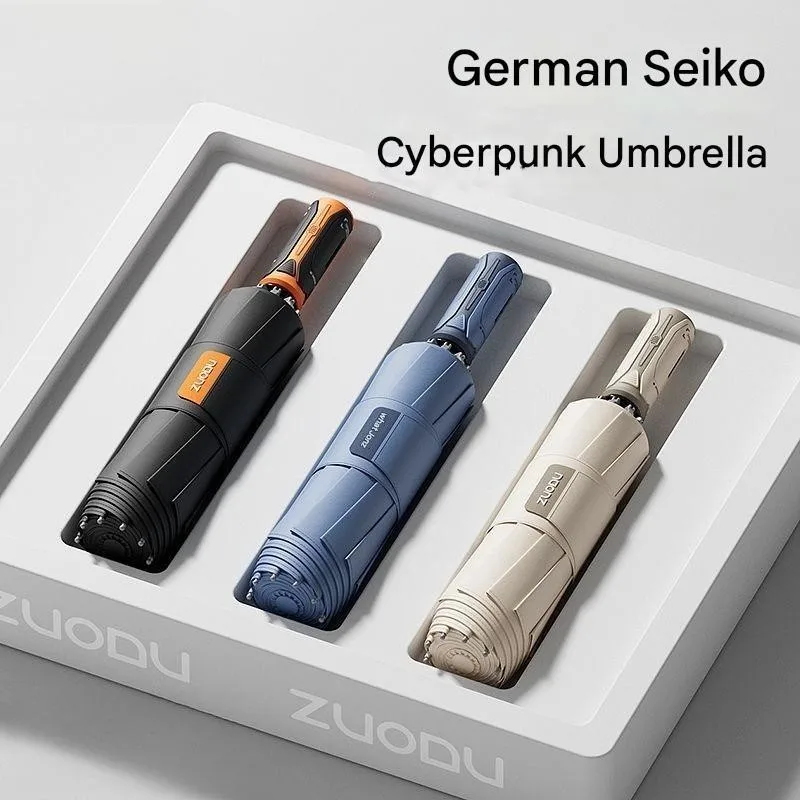 Fully Automatic Umbrella Men's Extra Large Thickened Reinforced Windproof Heavy Rain Special Car Reverse Folding Umbrella - view 6