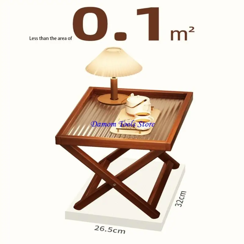 57BE Portable Folding Side Table With Bamboo Frame And Acrylic Top For Small Spaces Travel Outdoor Activities