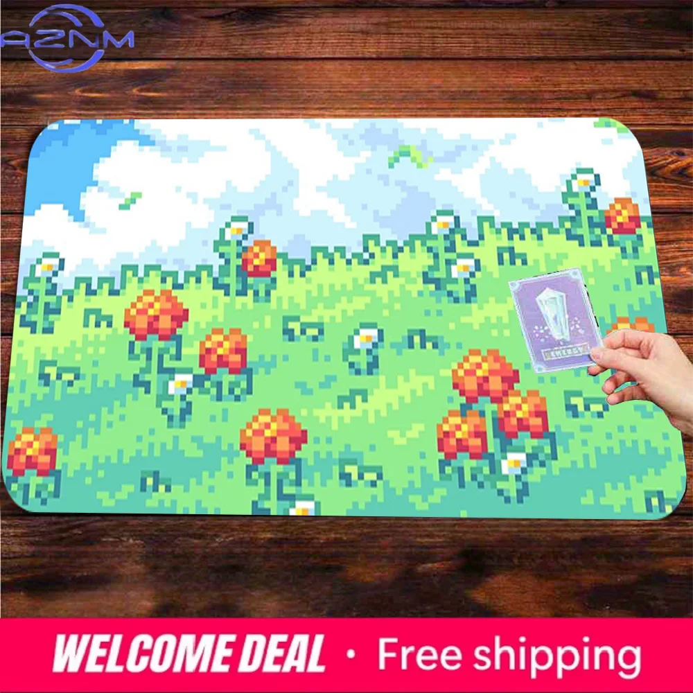 Retro Pixel Art Flower Field Gaming Desk Mat